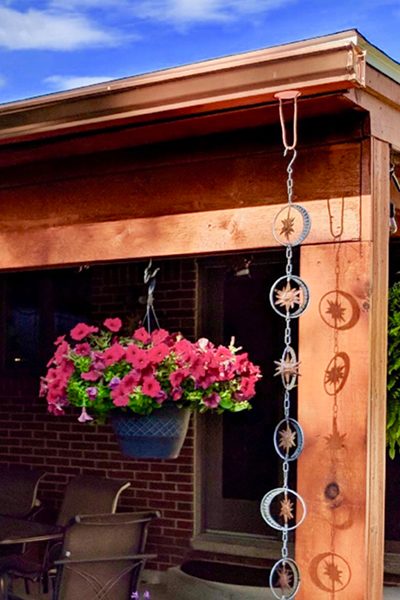 copper gutters with flowers