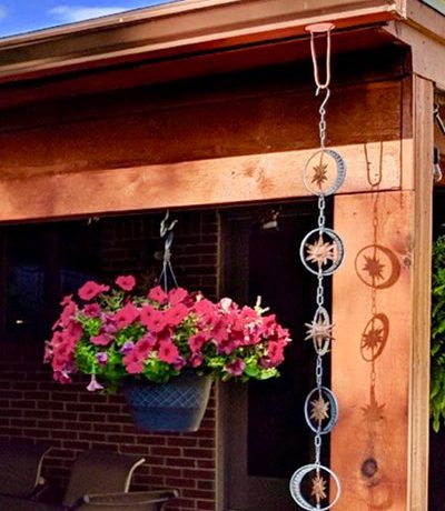 copper gutters with flowers